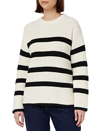 SELECTED FEMME Women's SLFBLOOMIE LS Knit O-Neck B NOOS Pullover, Snow White/Stripes:Black, M von SELECTED FEMME