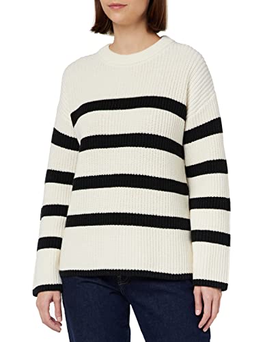 SELECTED FEMME Women's SLFBLOOMIE LS Knit O-Neck B NOOS Pullover, Snow White/Stripes:Black, S von SELECTED FEMME