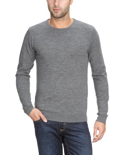 SELECTED HOMME Herren Pullover 16028832 Tower Merino Crew Neck, Gr. 50 (M), Grau (Mid Grey Melange) von SELECTED FEMME