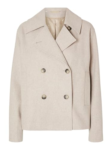 Selected Damen Kurz-Mantel Knopfleiste Reverskragen Seitentaschen Langarm elegant, Farben:Sand, Größe:42 von SELECTED FEMME