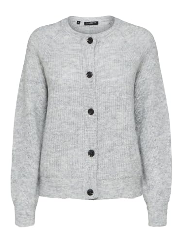 Selected Damen Strickjacke Relaxed Fit Rundhals Raglanärmel Fallmaschen, Farben:Grau-2, Größe:S von SELECTED FEMME