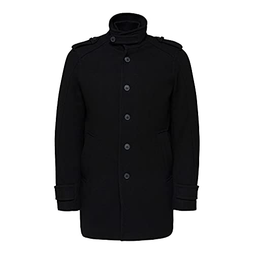 SELECTED HOMME BLACK Herren SLHNOAH W Coat B Mantel, Black/Pattern:Twill, M von SELECTED HOMME BLACK