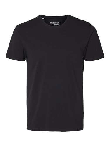 Herren Selected Basic T-Shirt | Einfarbiges Rundhals Kurzarm Shirt SLHNEWPIMA | Jersey Stretch Baumwolle, Farben:Schwarz, Größe:XL von SELECTED HOMME