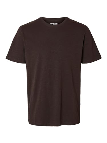 SELECTED HOMME Herren Rundhals T-Shirt SLHASPEN SLUB - Regular Fit S M L XL XXL, Größe:L, Farbe:Chocolate Torte 16092508 von SELECTED HOMME