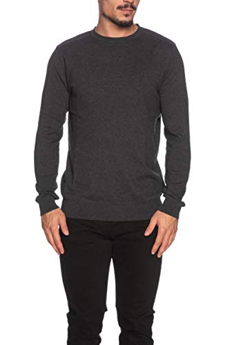 Herren Selected Rundhals Pullover | Einfarbiges Feinstrick Langarm Shirt SLHBERG | Baumwolle Sweater, Farben:Dunkelgrau, Größe Pullover:L von SELECTED HOMME