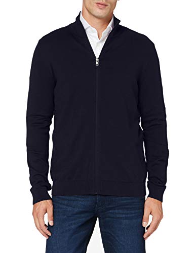 Herren Selected Basic Strickjacke | Einfarbiger Baumwolle Cardigan | SLHBERG Zip Longsleeve Sweatshirt, Farben:Navy, Größe Pullover:L von SELECTED HOMME