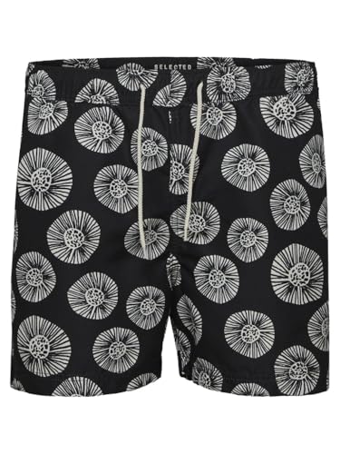 SELECTED HOMME Herren SLHCLASSIC AOP Swimshorts W Badehose, Black AOP:Bone White, L von SELECTED HOMME