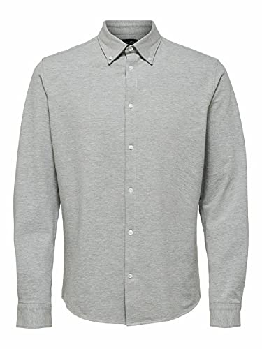 SELECTED HOMME Herren SLHSLIMOLIVER-Knit Flex Shirt LS B NOOS Hemd mit Button-Down-Kragen, Medium Grey Melange, S von SELECTED HOMME