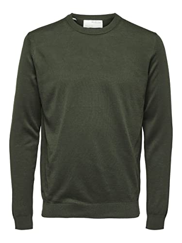 SELECTED HOMME Herren SLHTOWN Merino Coolmax Knit Crew B 16079772, Forest Night, L von SELECTED HOMME