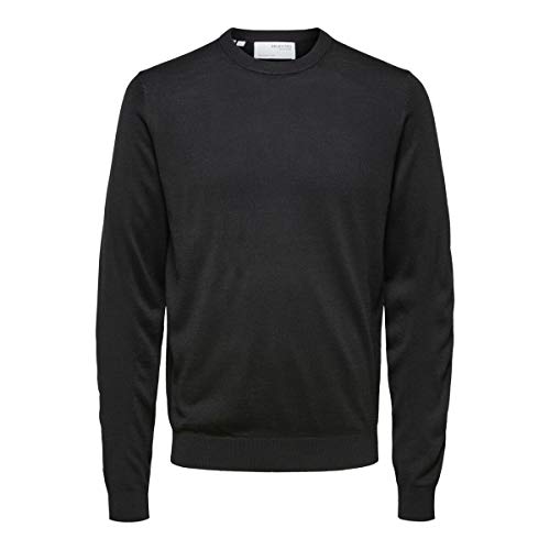 SELECTED HOMME Herren SLHTOWN Merino Coolmax Knit Crew B NOOS Pullover, Black, XXXL von SELECTED HOMME