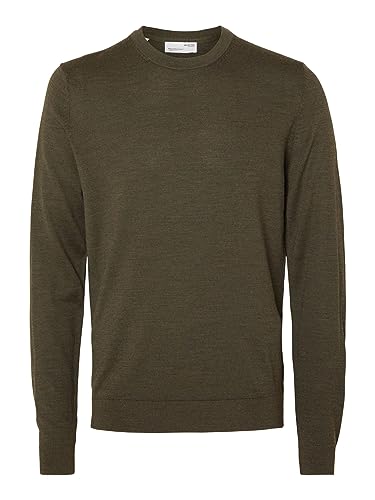 SELECTED HOMME Herren SLHTOWN Merino Coolmax Knit Crew NO 16079772, Forest Night/Melange, S von SELECTED HOMME