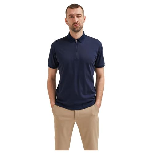SELECTED HOMME Herren Slhfave Zip Ss Polo, Sky Captain, L von SELECTED HOMME