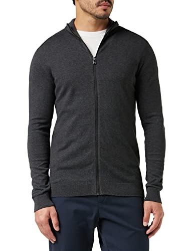 Herren Selected Basic Strickjacke | Einfarbiger Baumwolle Cardigan | SLHBERG Zip Longsleeve Sweatshirt, Farben:Dunkelgrau, Größe Pullover:S von SELECTED HOMME