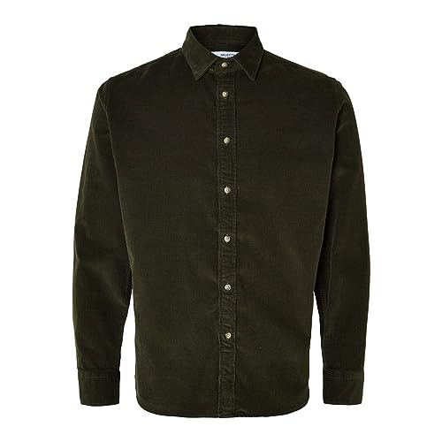 SELETED HOMME Herren SLHREGOWEN-Cord Shirt LS NOOS Langarmhemd, Forest Night, L von SELECTED HOMME
