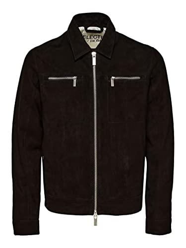 SELECTED HOMME Men's SLHARCHIVE Blouson Suede JKT W NOOS Wildlederjacke, Black, M von SELECTED HOMME