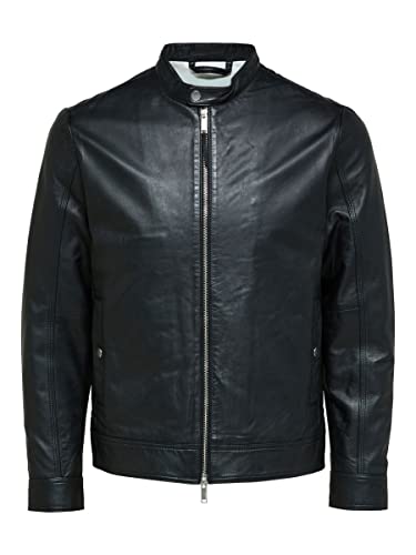 SELECTED HOMME Men's SLHARCHIVE Classic Leather JKT W NOOS Lederjacke, Black, M von SELECTED HOMME