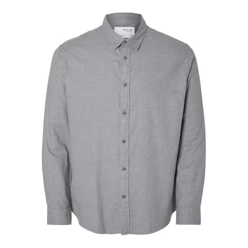 Selected Homme Herren Slhslimowen-Flannel Shirt Ls Noos Hemd, Medium Grey Melange, S EU von SELECTED HOMME
