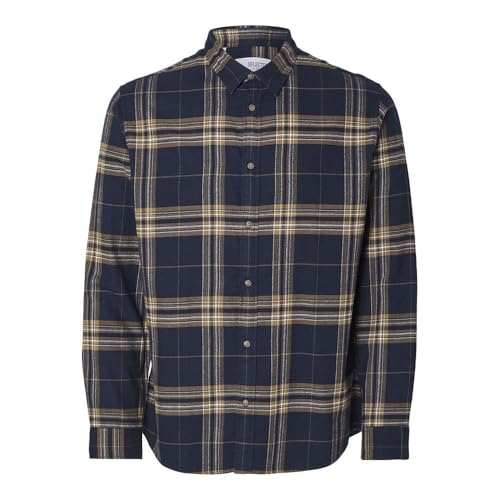 SELETED HOMME Herren SLHSLIMOWEN-Flannel Shirt LS NOOS Hemd, Sky Captain/Checks:Ermine, Medium von SELETED HOMME