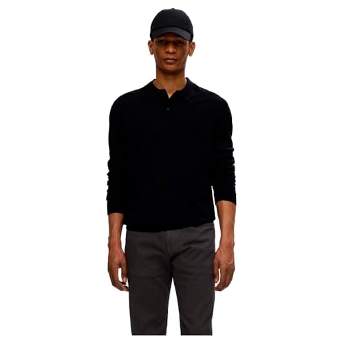 Selected Homme Herren Slhtray Knit Merino Polo Noos Pullover, Schwarz, M EU von SELECTED HOMME