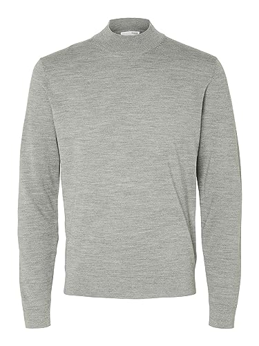 SELETED HOMME Herren SLHTOWN Merino Coolmax Knit Mock B NOOS Strickpullover, Titanium/Detail:Melange, Large von SELECTED HOMME