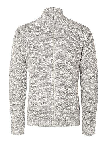 SELETED HOMME Herren SLHVINCE LS Knit Bubble Full Zip NOOS Strickjacke, Marshmallow/Detail:Twisted w. Light Grey, XX-Large von SELETED HOMME