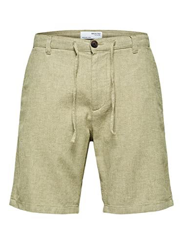 SELECTED HOMME Herren Slhregular-brody Linen Shorts Noos, Olive Branch/Detail:mixed W. Oatmeal, M von SELECTED HOMME