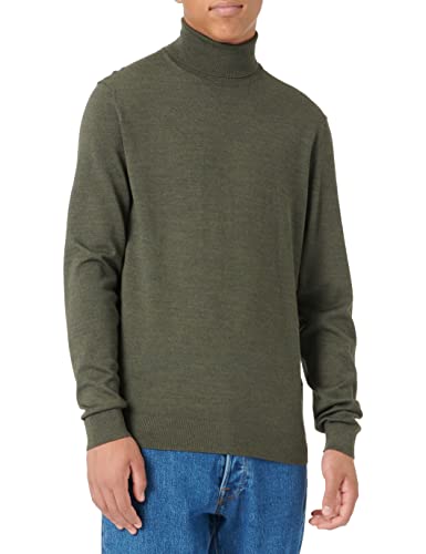 SELECTED HOMME Men's SLHTOWN Merino Coolmax Knit ROLL B NOOS Pullover, Forest Night/Detail:Melange, S von SELECTED HOMME