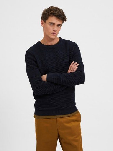 Selected Rundhalspullover SLHVINCE LS KNIT BUBBLE CREW NECK NOOS von Selected