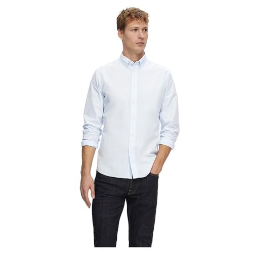 Selected Homme Slhslimrick Poplin Shirt LS Noos, Herrenhemd, Langarmhemd, 100% Baumwolle, Freizeithemd oder Businesshemd, Hellblau von SELETED HOMME
