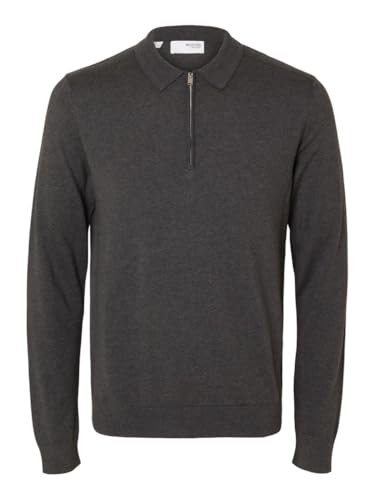 SELETED HOMME Herren SLHBERG LS Half Zip Polo NOOS Poloshirt, Antracit/Detail:Melange, Medium von SELETED HOMME