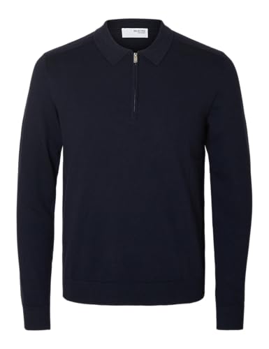 SELETED HOMME Herren SLHBERG LS Half Zip Polo NOOS Poloshirt, Navy Blazer/Detail:Melange, Large von SELETED HOMME