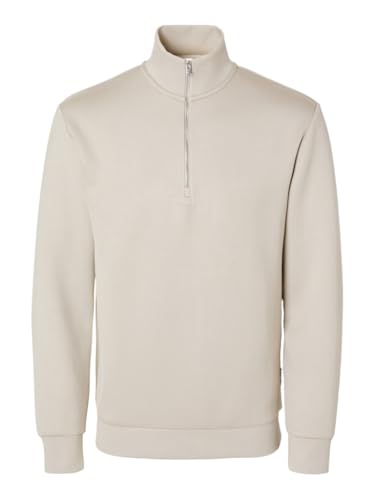 SELETED HOMME Herren SLHEMANUEL Soft Zip HIGH Neck Sweat NOOS Sweatshirt, Pure Cashmere, M von SELETED HOMME