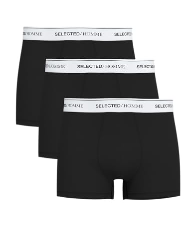 SELETED HOMME Herren SLHLIAM 3-Pack Trunk NOOS Boxershorts, Black/Detail:WB1-WHITE, L (3er Pack) von SELECTED HOMME
