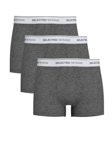 SELETED HOMME Herren SLHLIAM 3-Pack Trunk NOOS Boxershorts, Medium Grey Melange/Detail:WB1-WHITE, XL (3er Pack) von SELETED HOMME
