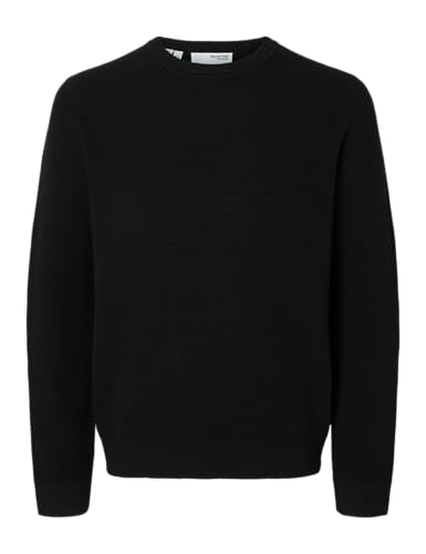 SELETED HOMME Herren SLHROSS LS Knit Structure Crew Neck NOOS Strickpullover, Black, XX-Large von SELETED HOMME