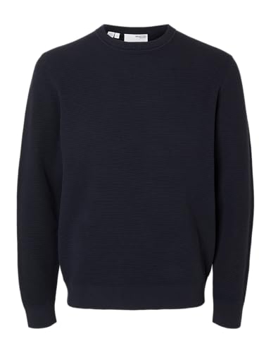 SELETED HOMME Herren SLHROSS LS Knit Structure Crew Neck NOOS Strickpullover, Dark Sapphire, Large von SELETED HOMME