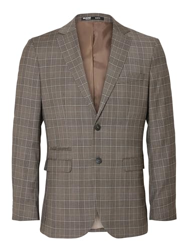 SELETED HOMME Herren SLHSLIM-Neil Brown Check BLZ B NOOS Sakko, Chinchilla/Checks:Light Blue, 58 von SELETED HOMME