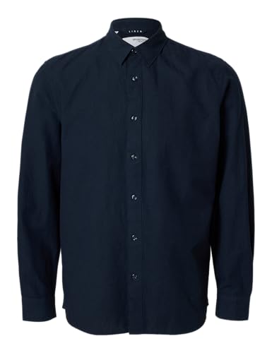 SELETED HOMME Herren SLHSLIMNEW-Linen Shirt LS NOOS Langarmhemd, Sky Captain, L von SELETED HOMME