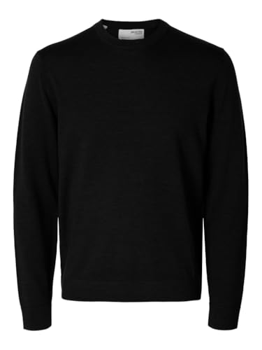 SELETED HOMME Herren SLHTRAY LS Knit Merino Crew Neck NOOS Pullover, Black, X-Large von SELETED HOMME