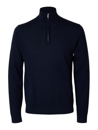 SELETED HOMME Herren SLHTRAY LS Knit Merino Half Zip NOOS Pullover, Navy Blazer, Small von SELETED HOMME