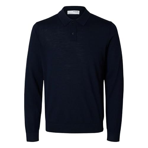 SELETED HOMME Herren SLHTRAY LS Knit Merino Polo NOOS Pullover, Navy Blazer, X-Large von SELETED HOMME