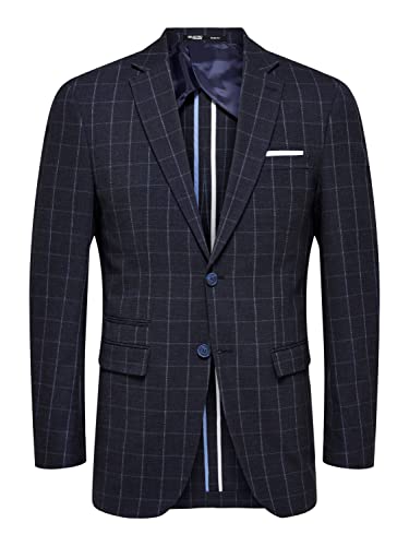 SELETED HOMME Herren Slhslim-oasis Linen Navy Chk Blz B Noos Sakko, Navy Blazer/Checks:check, 44 EU von SELETED HOMME