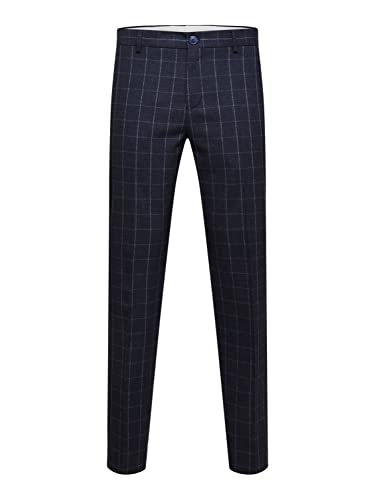 SELETED HOMME Herren Slhslim-oasis Linen Navy Chk Trs B Noos Anzughose, Navy Blazer/Checks:check, 94 EU von SELETED HOMME