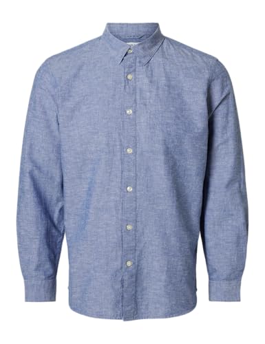 Selected Homme Herren SLHSLIMNEW-Linen Shirt LS W NOOS Hemd, Medium Blue Denim, L von Selected Homme