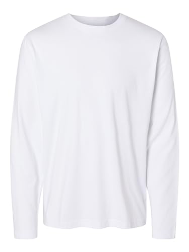 Legeres Langarm Shirt Dunner Longsleeve Pullover Einfarbiges Rundhals T-Shirt Bio-Baumwolle, Farben:Weiß-2, Größe:XXL von SELECTED