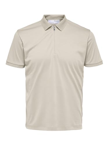 SELECTED HOMME Slhfave Zip Ss Polo Noos, Herren Polohemd mit halbem Reißverschluss, Regular Fit, Bio-Baumwolle & recyceltes Polyester, Für jeden Anlass, Freizeithemd, Oatmeal/Beige von SELECTED HOMME