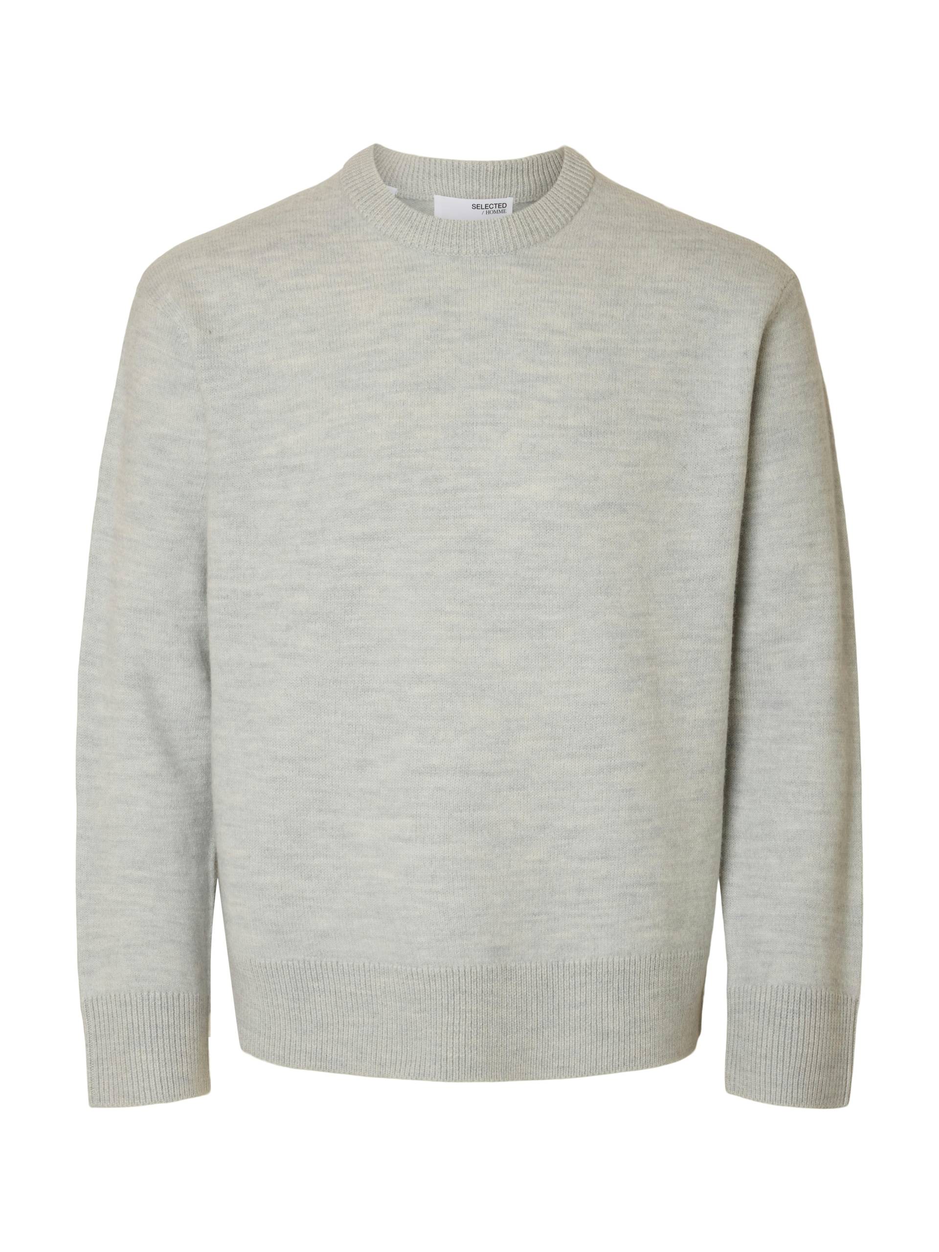 SELECTED MEN - SLHARNE LS KNIT RELAXED WOOL CREW NECK light grey melange - Gr. - XXL von SELECTED MEN