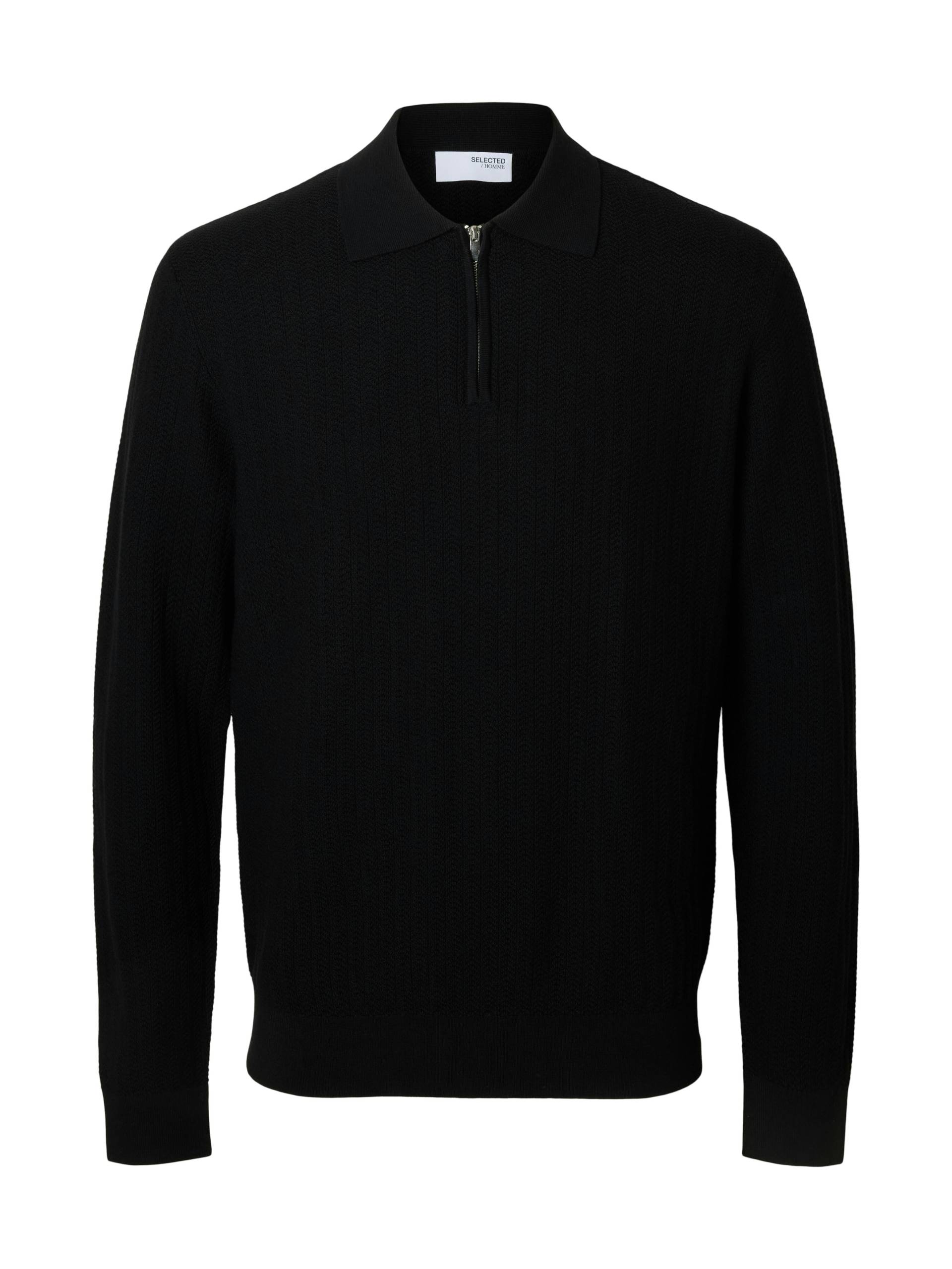 SELECTED MEN - SLHCRAN LS KNIT STRUCTURE HALF ZIP POLO black - Gr. - L von SELECTED MEN