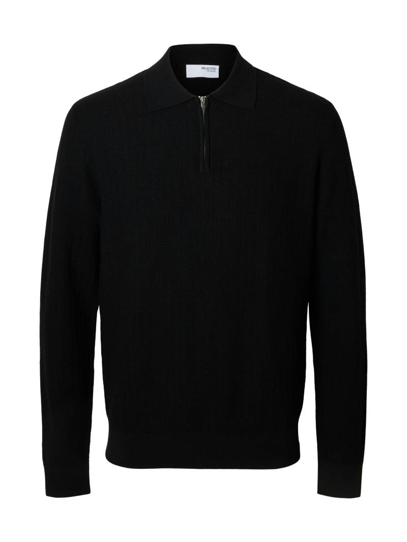 SELECTED MEN - SLHCRAN LS KNIT STRUCTURE HALF ZIP POLO black - Gr. - L von SELECTED MEN