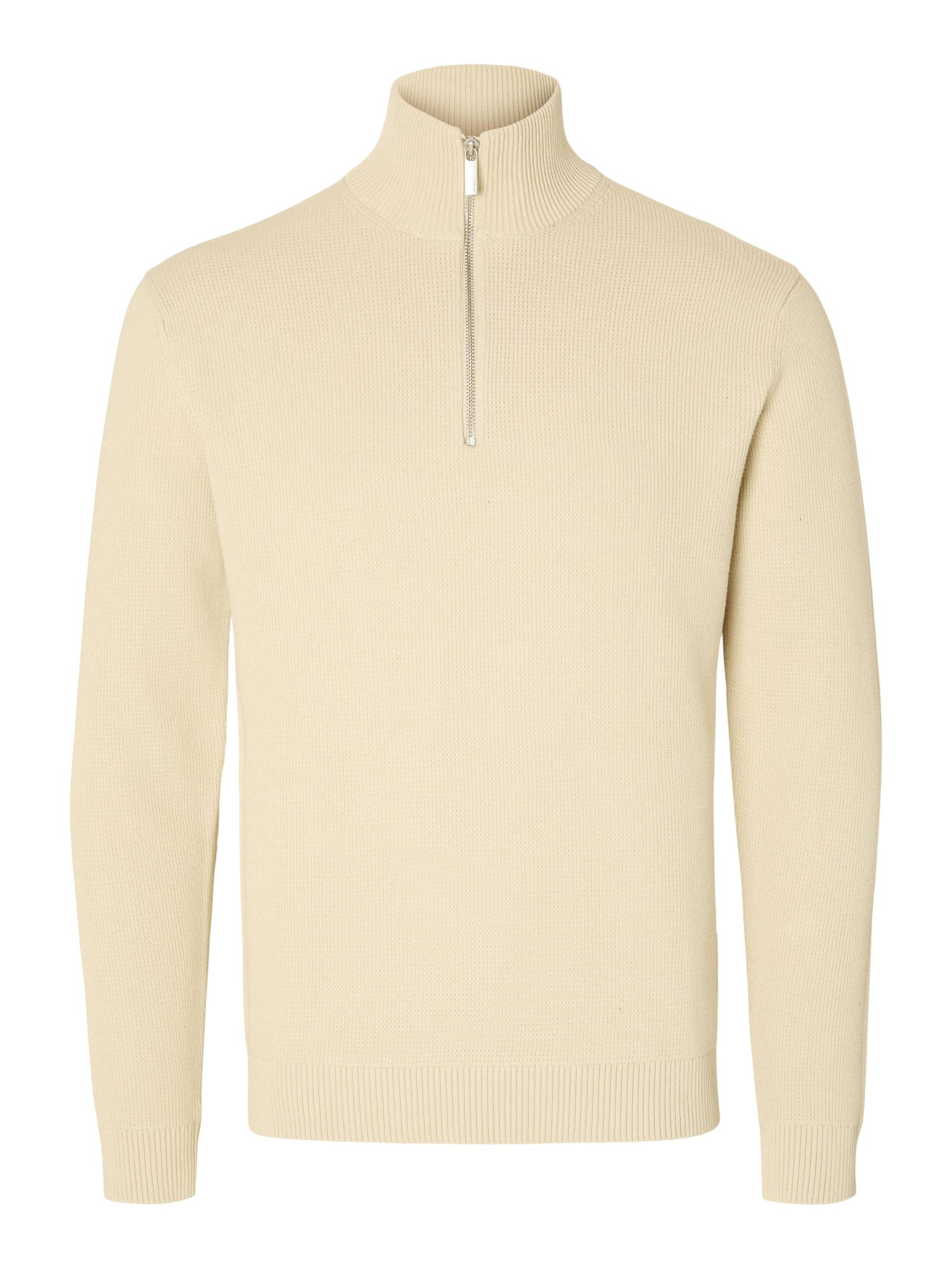 SELECTED MEN - SLHDANE LS KNIT STRUCTURE HALF ZIP NOOS oatmeal - Gr. - M von SELECTED MEN
